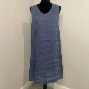 Echo Verde Organic Linen Lagenlook Boho Minimalist High-Low Sleeveless Dress